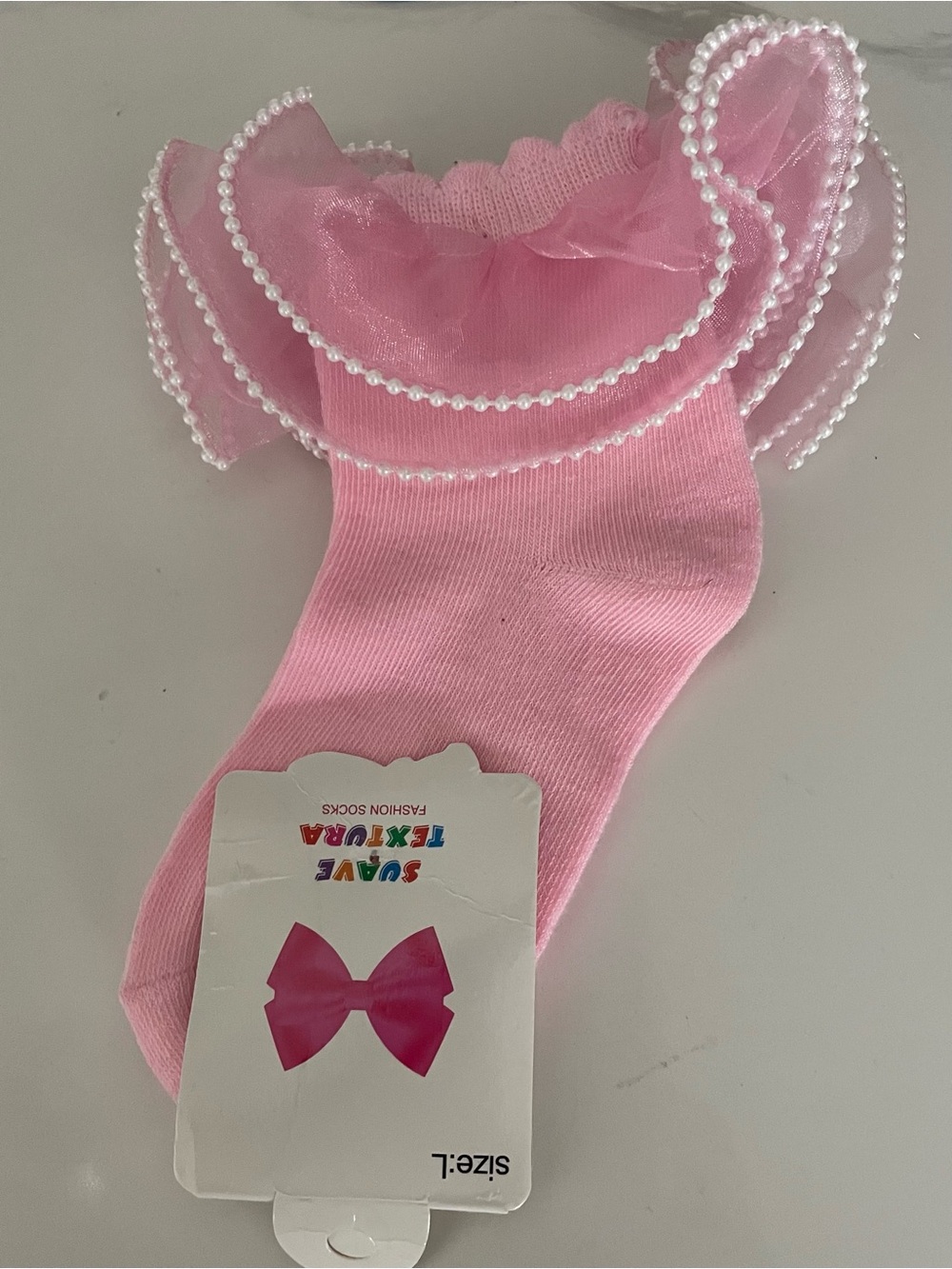 Girls Pink Pearl-Trim Ruffle Socks